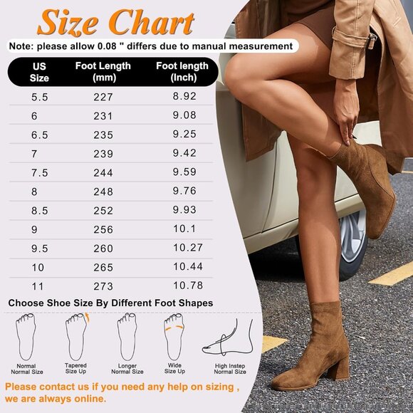 Women's Square Toe Ankle Chestnut Boots Faux Suede Low Block Heel Chelsea Shoes - Picture 7 of 7